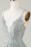 Stylish A Line Spaghetti Straps Green Short Homecoming Dress with Appliques