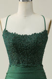 Sheath Spaghetti Straps Dark Green Short Homecoming Dress with Appliques