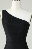 Sheath One Shoulder Black Short Homecoming Dress with Beading