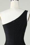 Sheath One Shoulder Black Short Homecoming Dress with Beading