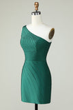 Sheath One Shoulder Dark Green Short Homecoming Dress with Beading