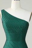 Sheath One Shoulder Dark Green Short Homecoming Dress with Beading