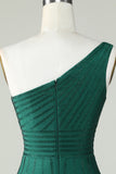 Sheath One Shoulder Dark Green Short Homecoming Dress with Beading