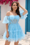 Cute A Line Off the Shoulder Pink Tulle Homecoming Dress