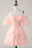 Hot Pink Off the Shoulder Tulle Homecoming Dress