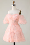 Hot Pink Off the Shoulder Tulle Homecoming Dress