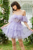 Cute A line Blush Tulle Off The Shoulder Short Homecoming Dress