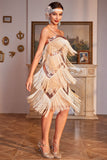 Spaghetti Straps Champagne Sequins 1920s Dress with Fringes