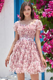 Cute A Line Floral Dusty Rose Homecoming Dress with Ruffles