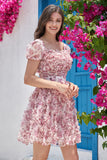 Cute A Line Floral Dusty Rose Homecoming Dress with Ruffles