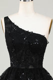 Gorgeous Black One Shoulder Homecoming Dress With Appliques