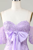 Bodycon Sweetheart Purple Short Homecoming Dress with Bowknot