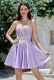 Cute A Line Spaghetti Straps Purple Corset Homecoming Dress with Criss Cross Back