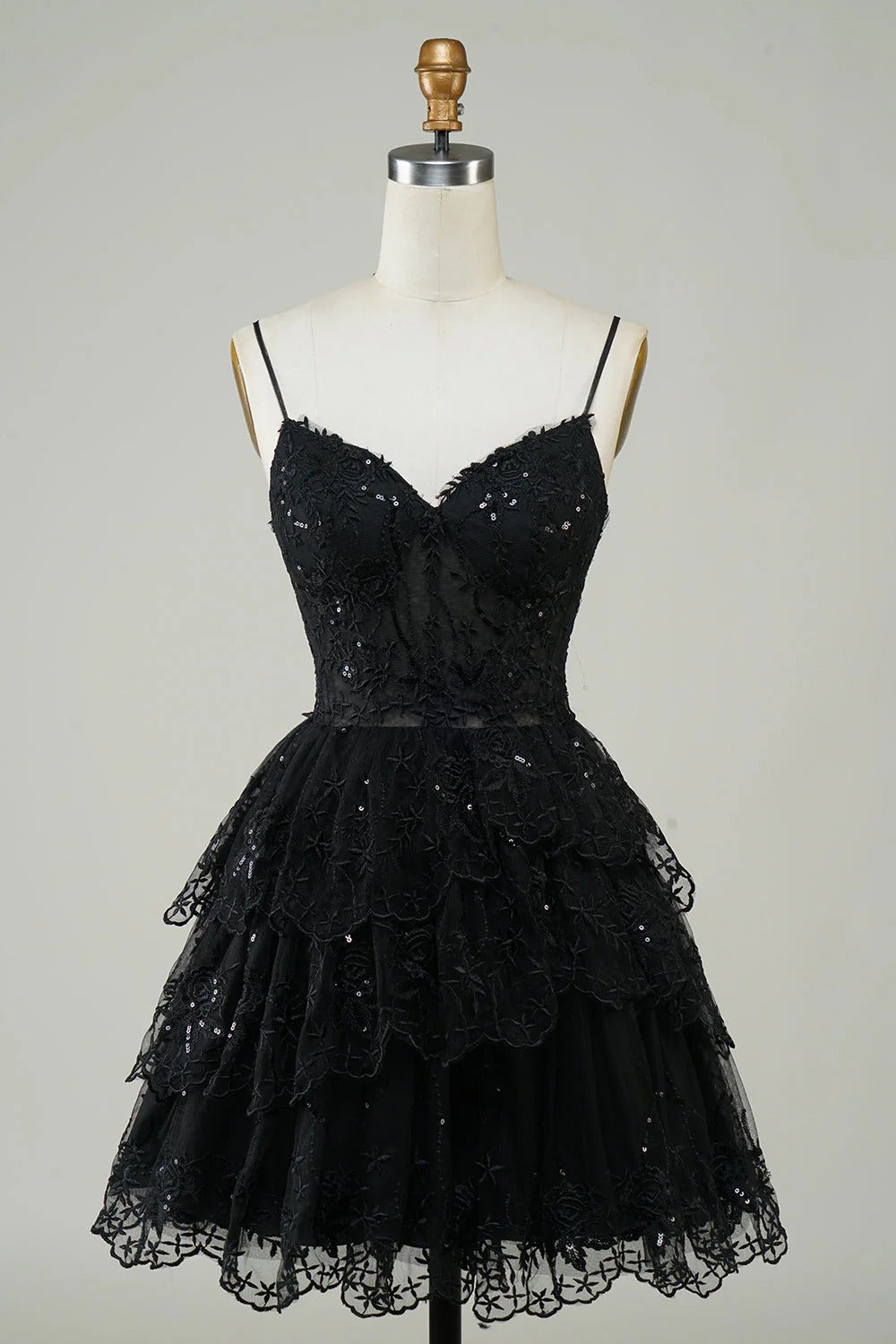 Cute A Line Spaghetti Straps Dark Blue Sparkly Corset Homecoming Dress with Sequins