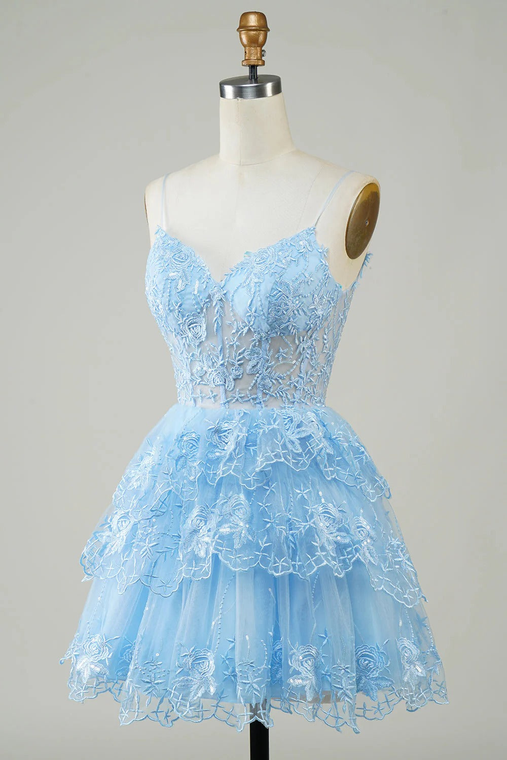 Cute A Line Spaghetti Straps Dark Blue Sparkly Corset Homecoming Dress with Sequins