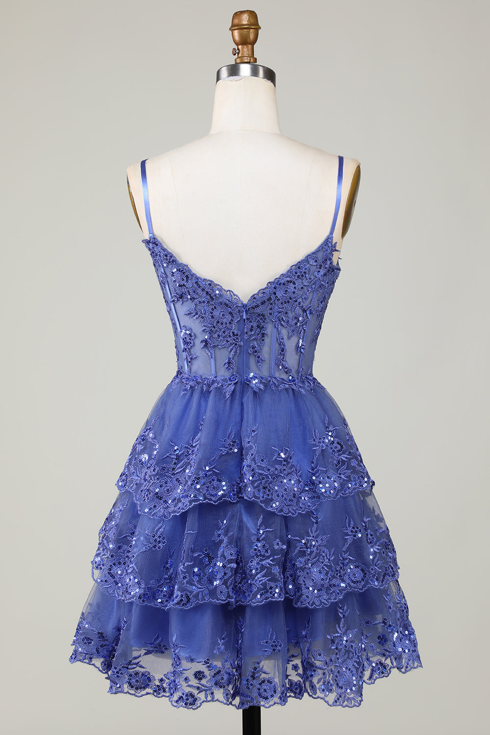 Sparkly A-Line Sequins Tiered Purple Short Corset Homecoming Dress