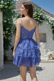 Cute A Line Spaghetti Straps Dark Blue Sparkly Corset Homecoming Dress with Sequins