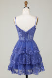 Sparkly A-Line Sequins Tiered Purple Short Corset Homecoming Dress