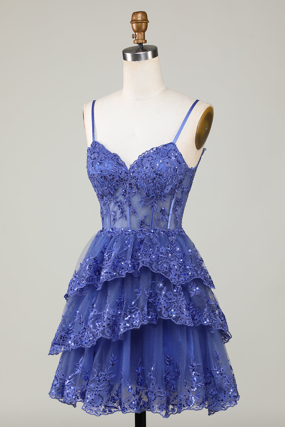 Sparkly A-Line Sequins Tiered Purple Short Corset Homecoming Dress