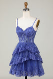 Sparkly A-Line Sequins Tiered Purple Short Corset Homecoming Dress