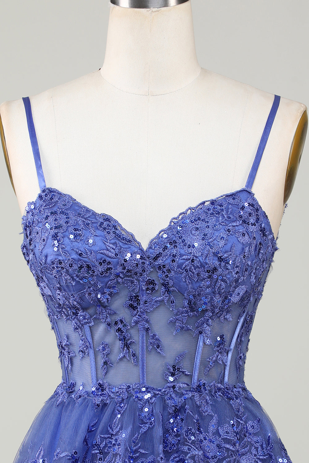 Sparkly A-Line Sequins Tiered Purple Short Corset Homecoming Dress