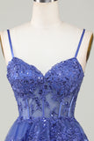 Sparkly A-Line Sequins Tiered Purple Short Corset Homecoming Dress