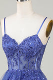 Sparkly A-Line Sequins Tiered Purple Short Corset Homecoming Dress