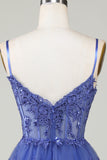 Sparkly A-Line Sequins Tiered Purple Short Corset Homecoming Dress
