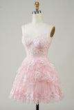 Gorgeous A Line Spaghetti Straps Purple Sparkly Corset Homecoming Dress