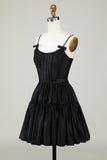 Trendy A-Line Spaghetti Straps Black Short Homecoming Dress