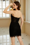 Trendy Sheath Strapless Black Corset Homecoming Dress with Beading