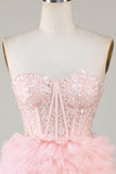 Trendy A-Line Sweetheart Pink Short Homecoming Dress with Ruffles