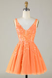 Sparkly Orange A Line Glitter Homecoming Dress with Sequins