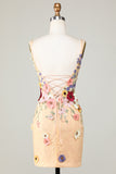 Bodycon Deep V-Neck Champagne Short Homecoming Dress with Appliques