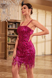 Sheath Spaghetti Straps Blue Sequins 1920s Party Dress with Tassel