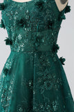 Glitter Grey Green Spaghetti Straps Lace Flower Long Corset Prom Dress