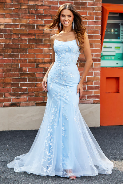 Zapaka Women Sparkly Light Blue Beaded Mermaid Long Prom Dress Spaghetti Straps Formal Dress, Blue / US16W Zapaka Women Sparkly Light Blue Beaded Mermaid Long Prom Dress Spaghetti Straps Formal Dress, Blue / US16W