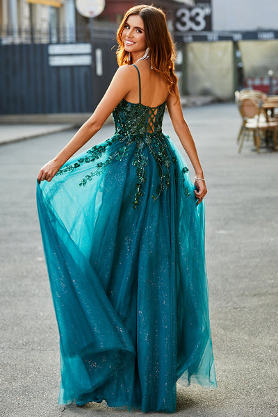 ZAPAKA Women Dark Green Prom Dress Tulle Spaghetti Straps A