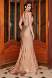 Trendy Mermaid Spaghetti Straps Champagne Corset Evening Dress with Beading