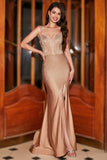 Trendy Mermaid Spaghetti Straps Champagne Corset Evening Dress with Beading