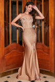 Trendy Mermaid Spaghetti Straps Champagne Corset Evening Dress with Beading