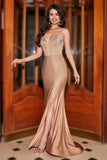 Trendy Mermaid Spaghetti Straps Champagne Corset Evening Dress with Beading
