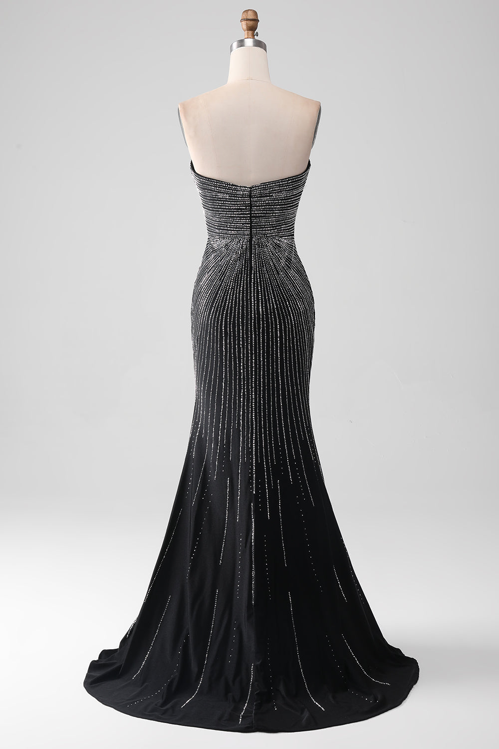Sparkly Black Strapless Beaded Mermaid Prom Dress with Slit