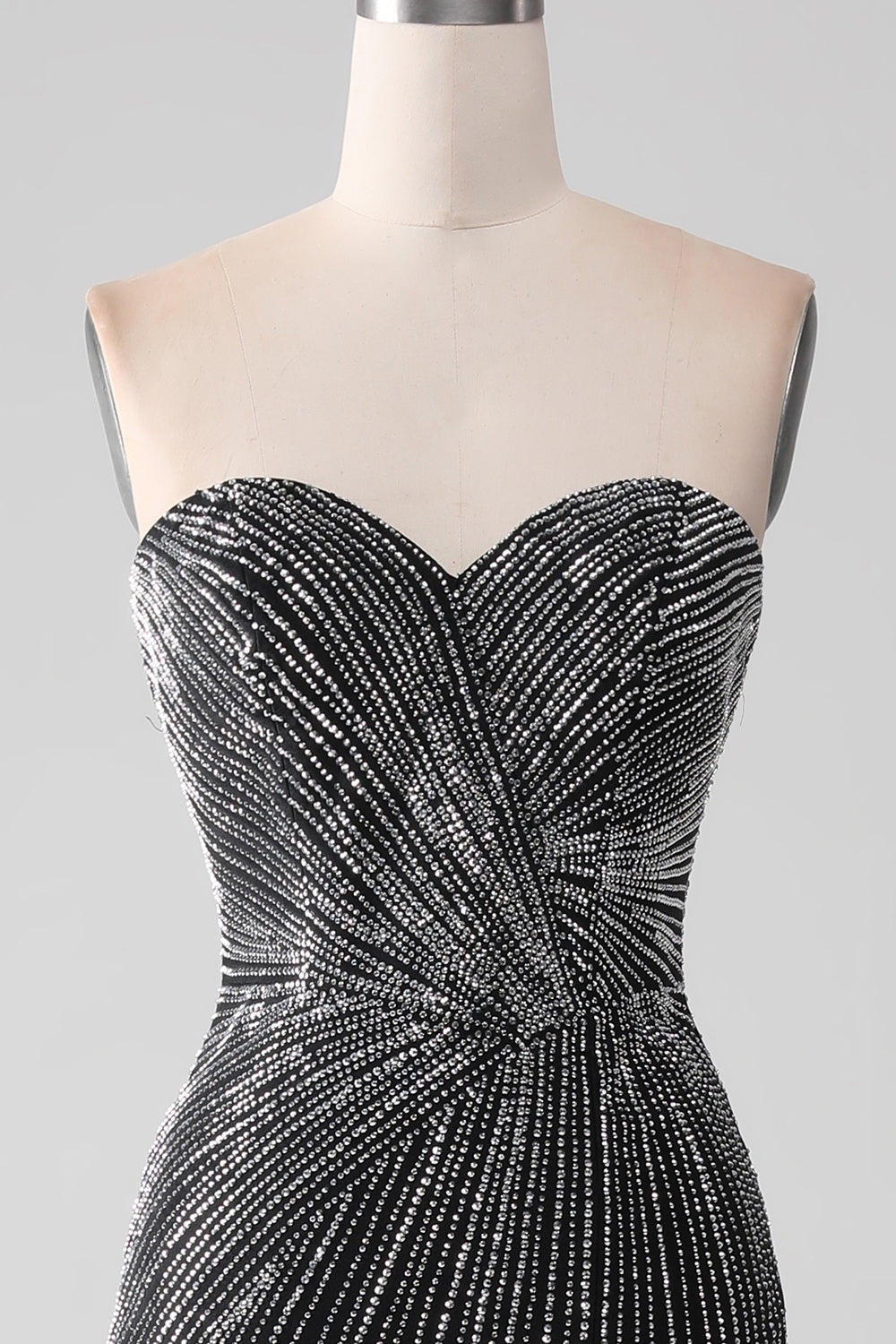 Sparkly Black Strapless Beaded Mermaid Prom Dress with Slit