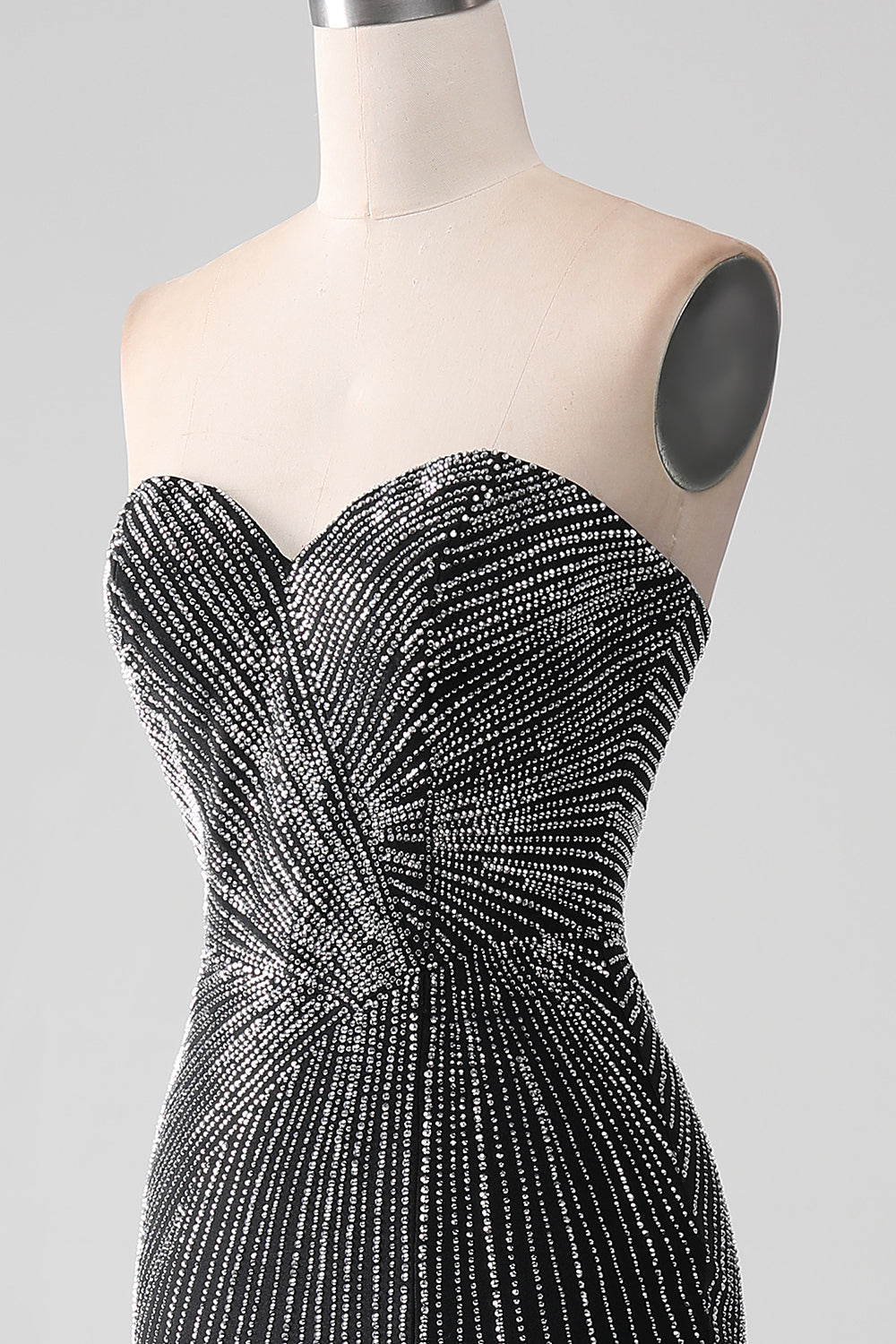 Sparkly Black Strapless Beaded Mermaid Prom Dress with Slit