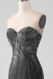Sparkly Black Strapless Beaded Mermaid Prom Dress with Slit