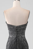 Sparkly Black Strapless Beaded Mermaid Prom Dress with Slit