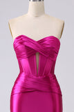 Sparkly Fuchsia Mermaid Sweetheart Corset Long Prom Dress with Slit