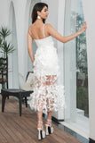 Modest White Sheath Spaghetti Straps Long Graduation Dress with Flowers