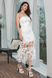 Modest White Sheath Spaghetti Straps Long Graduation Dress with Flowers